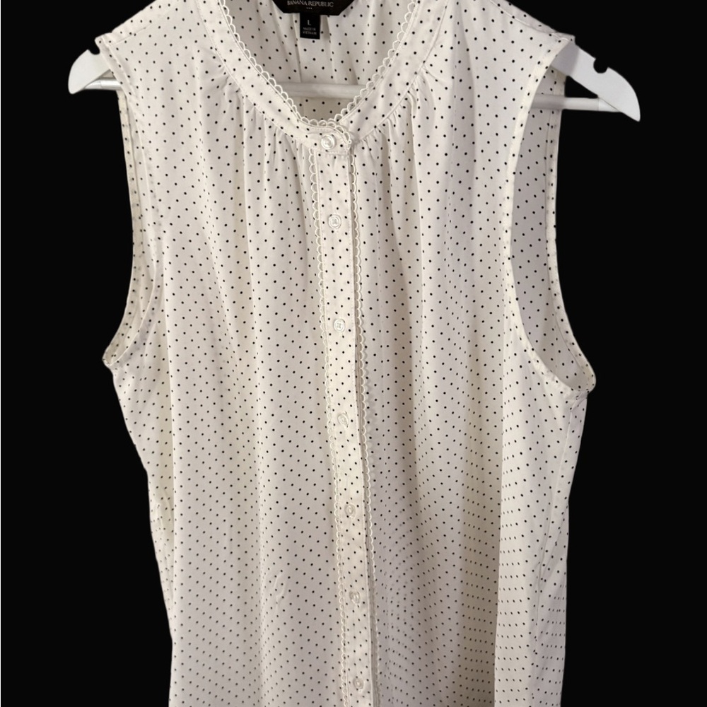 Banana Republic Ivory Polka Dot Sleeveless Blouse